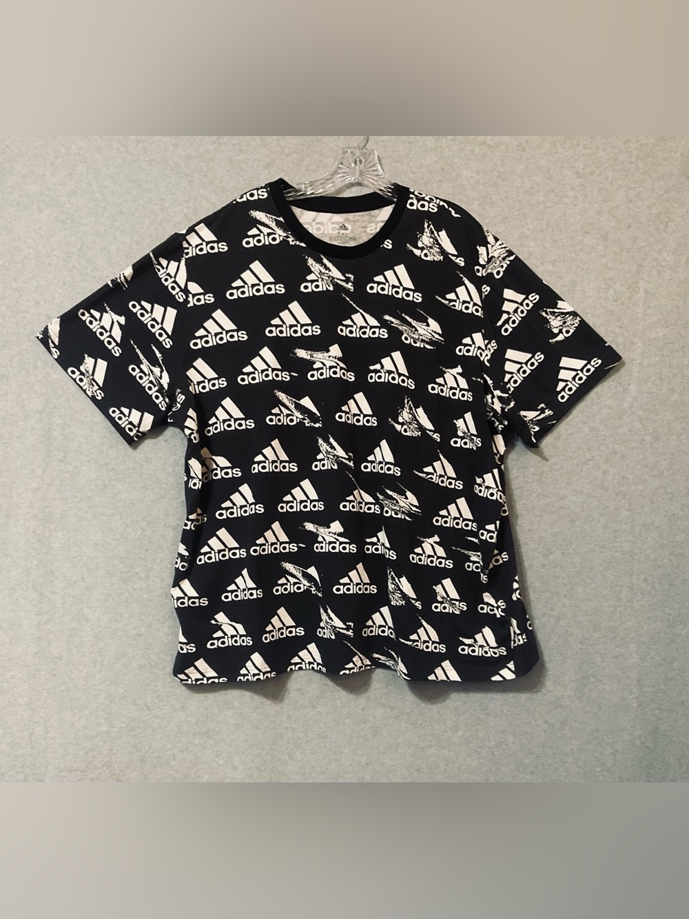 adidas Black & White All-Over Logo Short Sleeve Tee Sz 3X